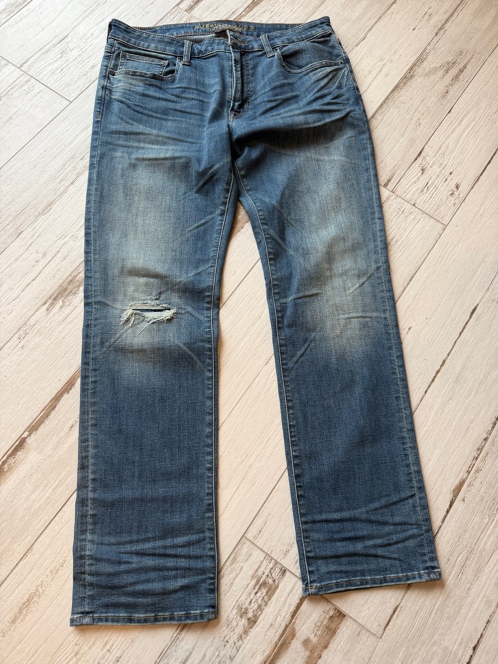American Eagle Outfitters Distressed Medium Blue Straight Jeans